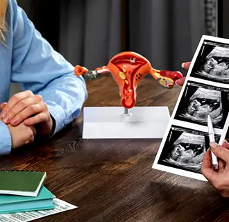 Kidney cancer specialist explaining diagnosis with scan reports